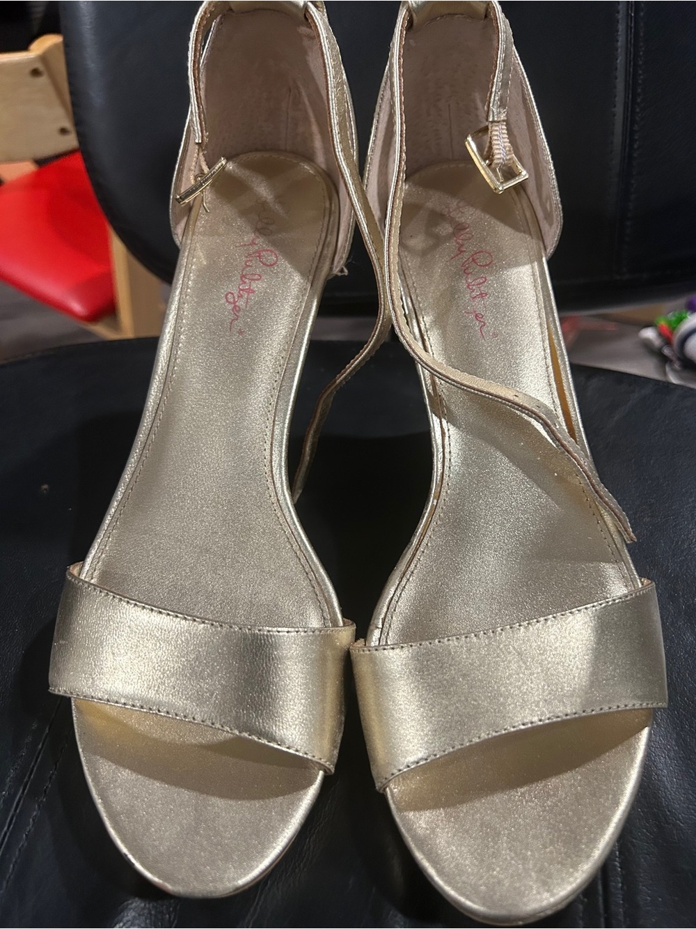 Lilly Pulitzer Metallic Gold Open-Toe Ankle Strap Heels